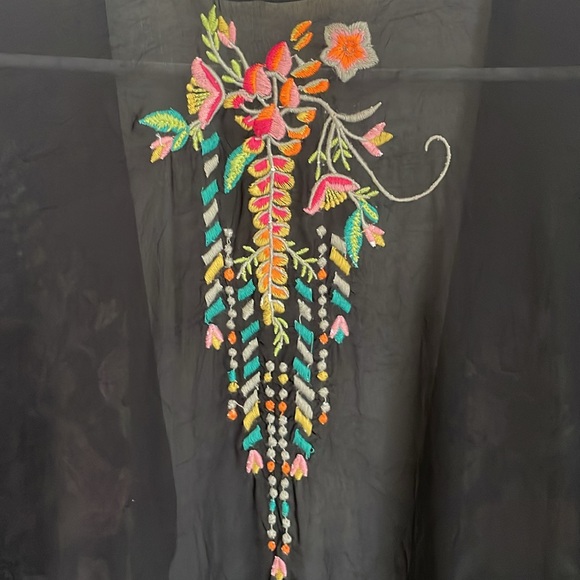 Johnny Was |Black Floral Embroidered Kimono with Fringe - Picture 7 of 11